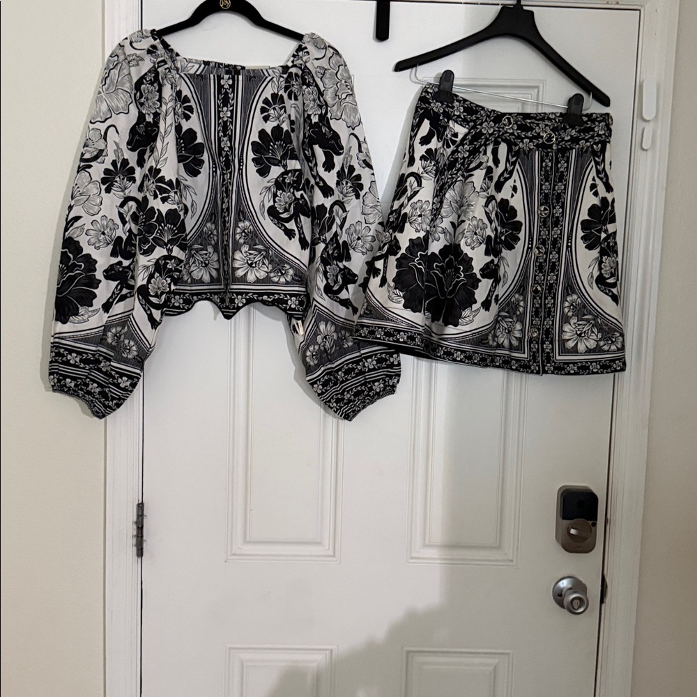 FARM Rio Monochrome Floral Top and skirt